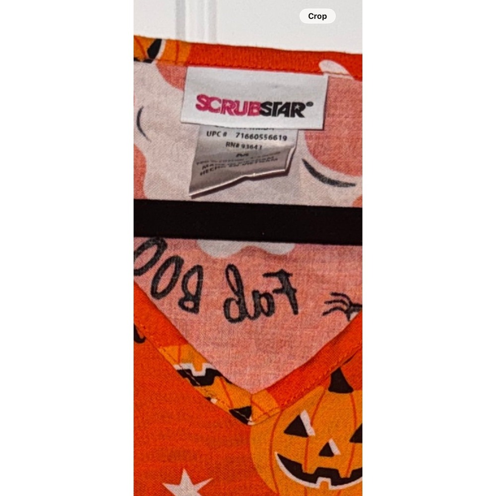 ScrubStar Halloween Scrub Top Women's V-Neck Orange Cats Ghosts Pumpkins Nurse - Picture 6 of 6